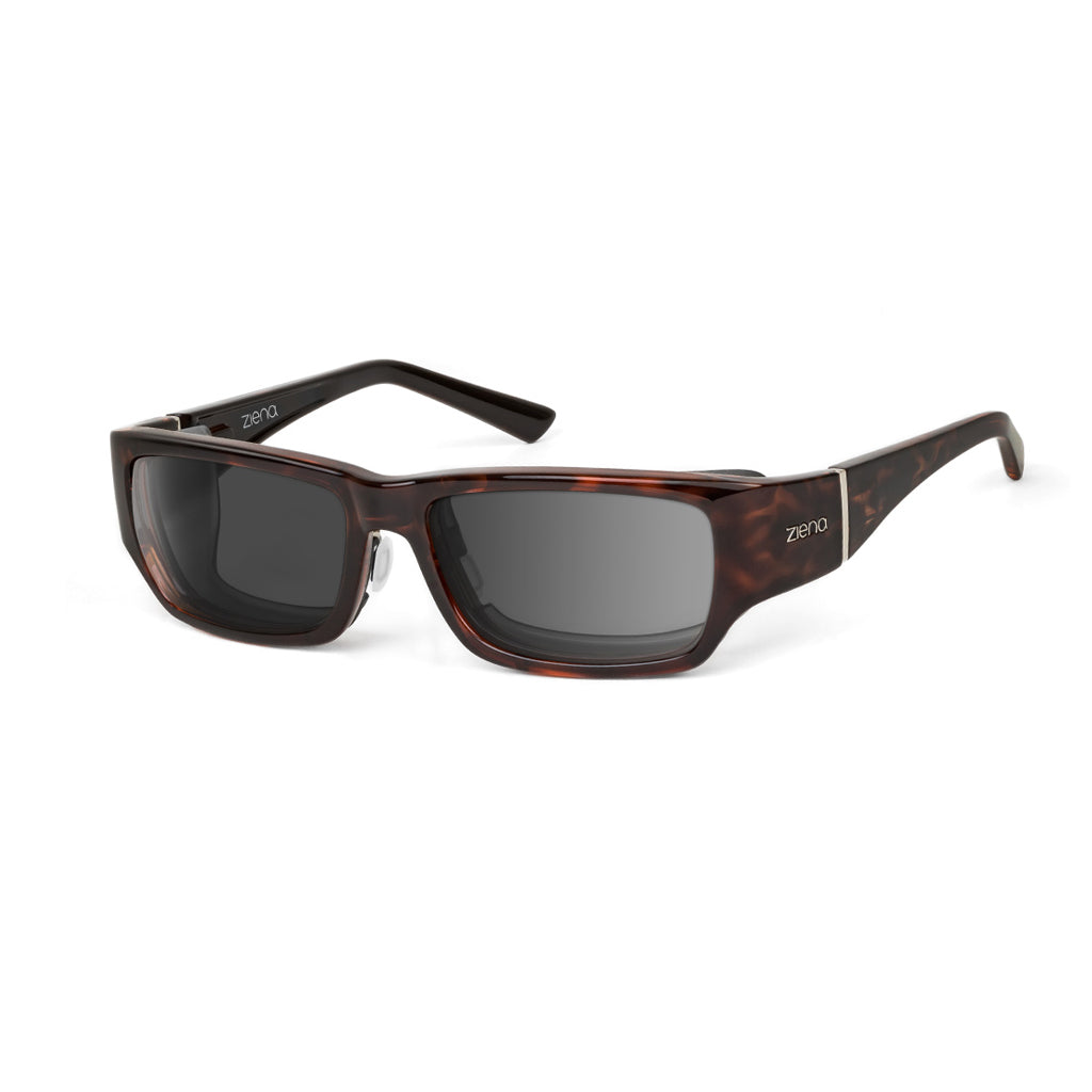 Ziena Seacrest in Tortoise Frame with Black Eyecup and Polarized Grey Lens profile view