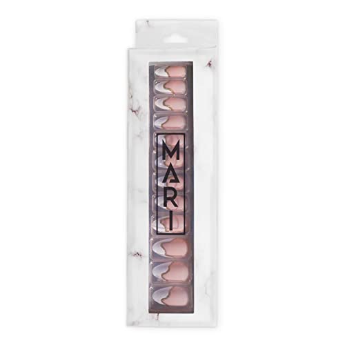 Mari By Marsai, Reusable 24pcs Press On Luxury Manicure, Salon-Quality Long Lasting Fake False Nails Easy to Apply, Includes 2 Prep Pads Non-Toxic Glue, Sticky Tabs (*Sips Tea)