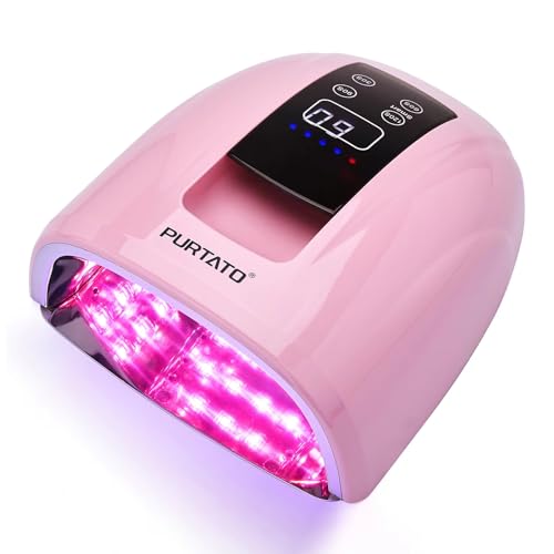 Purtato Professional Salon Rechargeable 90W UV LED Cordless Nail Lamp,45 lamp Beads Long Battery Life,Removable Stainless Steel Bottom, 4 Timer Setting and Smart Sensor Nail Dryer (Pink)