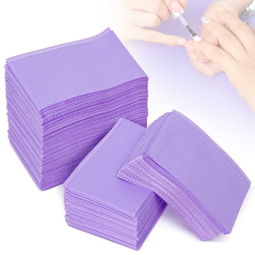 ranrose Waterproof Nail Tips Towels Mat 125PCS Art Paper Disposable 3 Ply Foldable Art Table Cushion, Nail Art Waterproof Pad for Salon Practice Manicure (Purple)