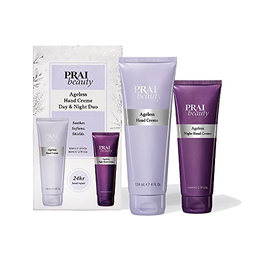 PRAI Beauty Ageless Hand Creme Day and Night Duo - Anti-Aging Hand Cream - Hand Lotion with Nourishing Natural Formula - Vegan - Gluten-Free - 6.7 Oz Each