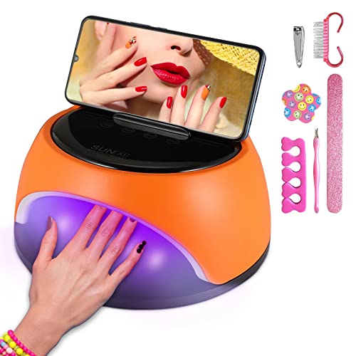 UV LED Nail Lamp, 360W Nail Gel Polish Dryer with Phone Holder Professional Manicure Phototherapy Lamp with Auto Sensor 60 Beads, Suitable for Fingernail and Toenail (Comes with 6 Free Gifts)