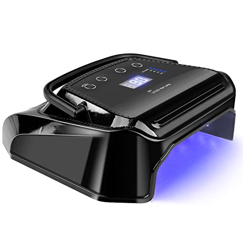HoMove 72W UV LED Nail Lamp, Professional Rechargeable Nail Dryer with Fan, Cordless UV Light Gel Dryer with 36 UV/LED Beads, Portable UV LED Curing Light Lamp for Gel Nail Polish (Black)