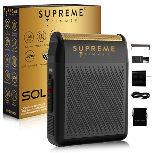 Supreme Trimmer Solo Mens Single Foil Shaver STF101 (150 Min Runtime) Cordless Powerful USB-C Mini Size Travel Razor for Barbers, & Home use |Black