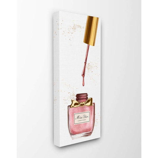 Stupell Industries Makeup Nail Polish Brush Gold Pink Fashion, Design by Artist Ziwei Li Wall Art, 10 x 24, Canvas