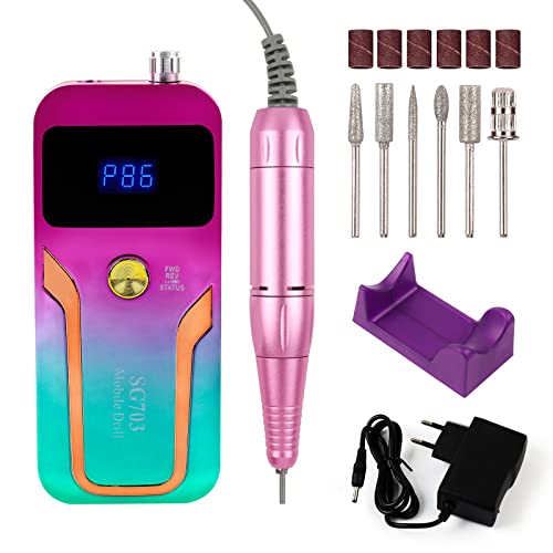 yisinuoo Professional Nail Drill Machine, Portable Rechargeable 35000 RPM Electric Nail File Cordless Efile with Bits Kit for Manicure Salon Home (Pink and Green )