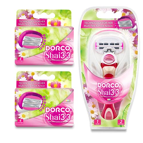 Dorco Shai 6 - Six Blade Razor Shaving System - Value Pack (10 Cartridges + 1 Handle)