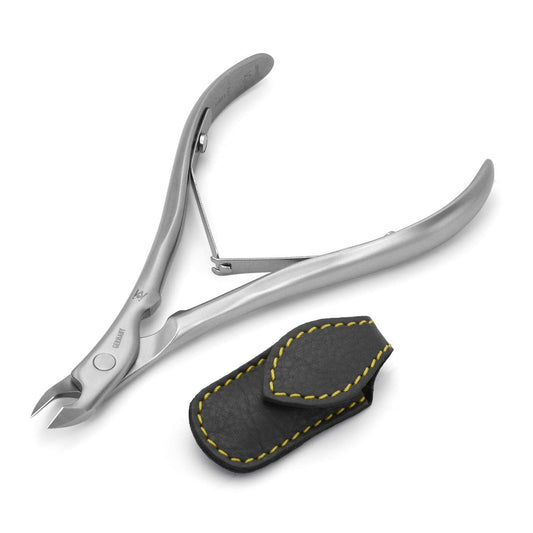 GERMANIKURE Standard Professional Cuticle Trimmer - 1/2 Half Jaw Nipper - Ethically Made in Germany - FINOX Stainless Steel Sharp Cuticle Remover in Leather Case – Manicure Tool, r175, 5mm