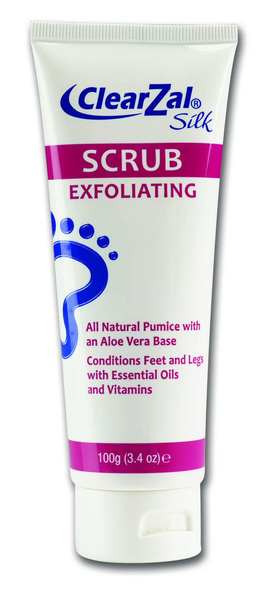 ClearZal Scrub 3.4oz, Foot and Skin Exfoliating Scrub, All Natural Pumice With An Aloe Vera Base, Repairs Cracked Heels, Loosens Calluses and Dry Skin