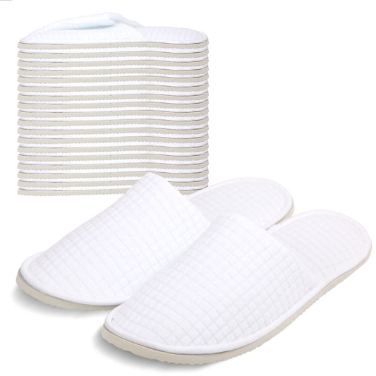 Anmerl Spa Slippers for Men and Women - Premium Bulk Hotel Slippers - Breathable Soft Cotton House Guest Slippers - Non Slip, Washable, Reusable - 10 Pairs (White, US 10-12)