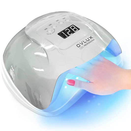 UV LED Nail Lamp, OVLUX 128W Professional Gel Polish uv led Nail Dryer lamp Light for Gel Nails Polish Manicure Professional Salon Curing Lamp with Extra-Long Cable and Automatic Sensor (Silver)