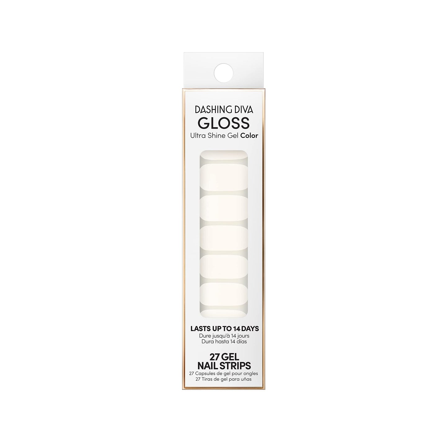 Dashing Diva Gloss Nail Strips - White Canvas | UV Free, Chip Resistant, Long Lasting Gel Nail Stickers | Contains 27 Nail Wraps, 1 Prep Pad, 1 Nail File