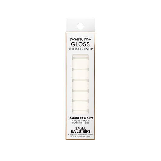 Dashing Diva Gloss Nail Strips - White Canvas | UV Free, Chip Resistant, Long Lasting Gel Nail Stickers | Contains 27 Nail Wraps, 1 Prep Pad, 1 Nail File