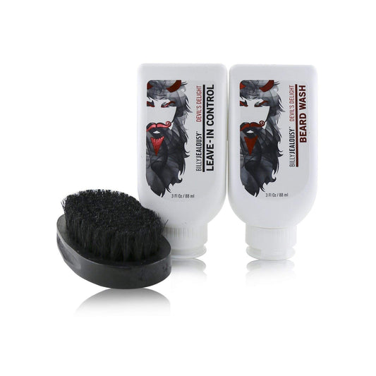 Billy Jealousy Devil's Delight Beard Envy Facial Hair Refining Kit - with Beard Wash Beard Control and Boar Bristle Brush for Clean, Hydrated, Soft, Tamed Unruly Mane