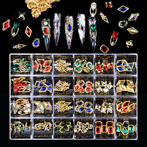 Katfan Nail Art Rhinestones Kit, 120PCS 3D Luxury Nail Crystal Multi Shapes Glass Crystal Big Diamond Rhinestones for Nail Art Accessories Decor Crafts Supply