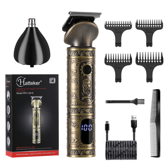 Hatteker Hair Clipper for Men Professional Zero Gapped Hair Beard Trimmer Grooming Kit Nose Trimmer T-Blade Hair Cut Clipper Set for Men