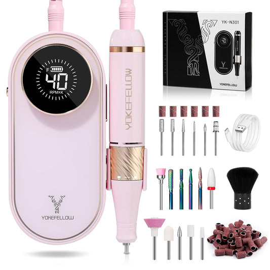 YOKE FELLOW Nail Drill Machine - 40000 RPM Electric Nail File Nail Drills for Acrylic Nails Professional with 12 Drill Bits Manicure Pedicure Polishing Nail Drill for Home Use