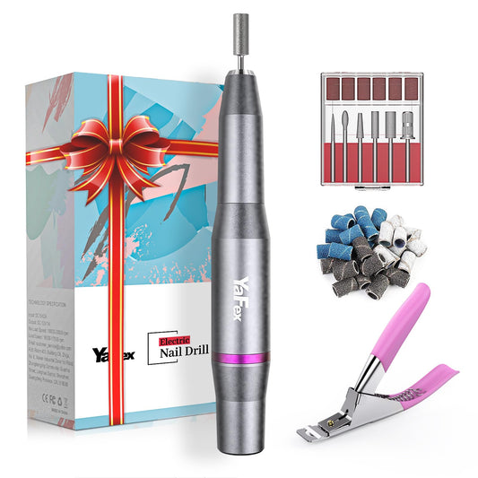 YaFex Electric Nail Drill Machine, Electric Nail File Kit Professional Manicure Pedicure Tool with Acrylic Nail Clipper, Portable E Filer for Acrylic Gel Nails, Shaping, Polishing, Filing