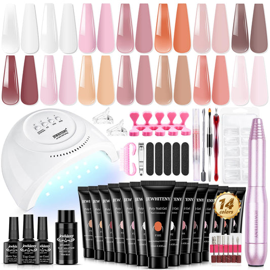 JEWHITENY 14 pcs Poly Gel Nail Extension Kit With Nail Drill Machine U V Nail Light ALL In One Polygel Nail Kit Starter Kit