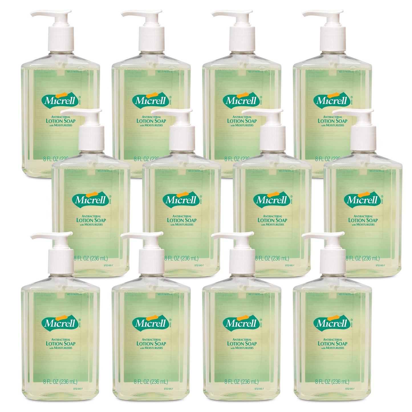 MICRELL Antibacterial Lotion Soap, Light Citrus Scent, 8 fl oz Pump Bottle (Pack of 12) – 9752-12