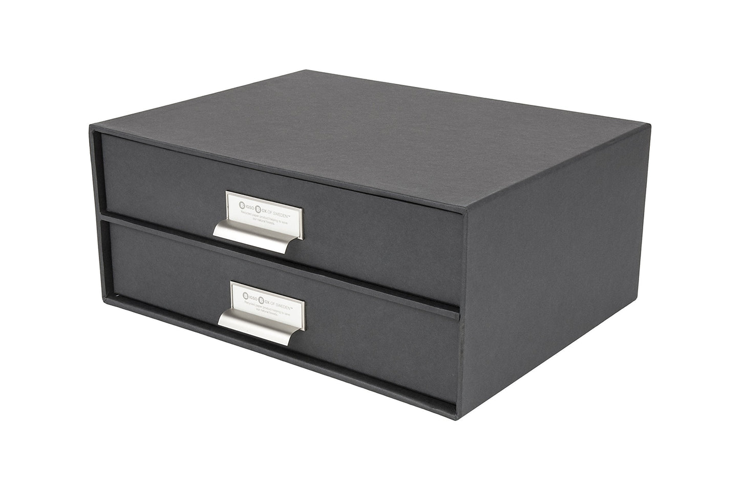 Bigso Sverker Fiberboard Legal and Art Storage Box | Scrapbook Storage Box for Loose Papers and More | Durable Document Boxes with Lid and Metal Label Holder | 17.1’’ x 12.2’’ x 3.3’’ | Dark Grey