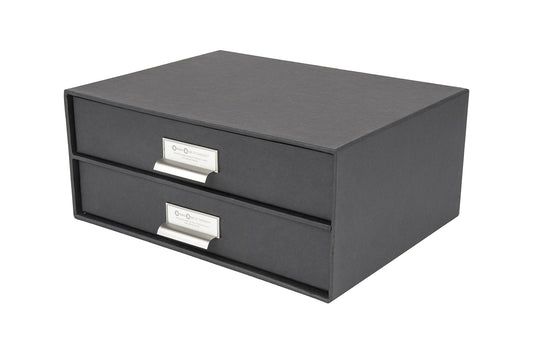 Bigso Sverker Fiberboard Legal and Art Storage Box | Scrapbook Storage Box for Loose Papers and More | Durable Document Boxes with Lid and Metal Label Holder | 17.1’’ x 12.2’’ x 3.3’’ | Dark Grey
