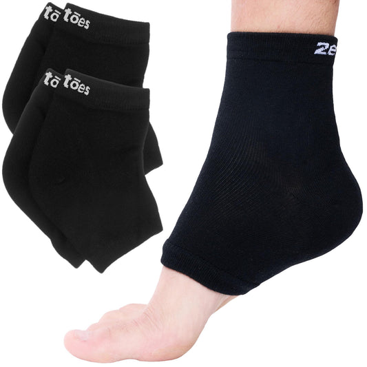 ZenToes Moisturizing Heel Socks 2 Pairs Gel Lined Toeless Spa Socks to Heal and Treat Dry, Cracked Heels While You Sleep (Regular, Black)