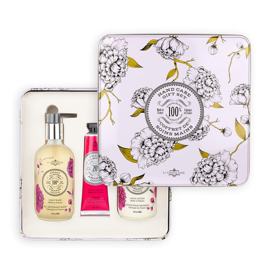La Chatelaine Hand Care Gift Set | Hand Wash & Hand Lotion 8 oz. in frosted glass bottles, Hand Cream 2.3 oz. | Made in France | Graduation Present | Teacher Gift (Sweet Almond)
