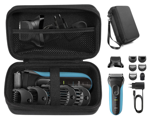 CaseSack Case for Braun Electric Razor for Men, Series 3 3010Bt, 3 310s, Series5 5190cc, Series 7 7865cc, organizer for razor, heads and combs, brush, oil and cord, mesh accessories pocket