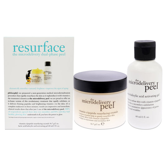 The Microdelivery Resurface Dual-Phase Peel Kit by Philosophy for Women 2 Pc 2oz Vitamin C Peptide Resurfacing Crystals, 2oz Salicyclic Acid Activating Gel