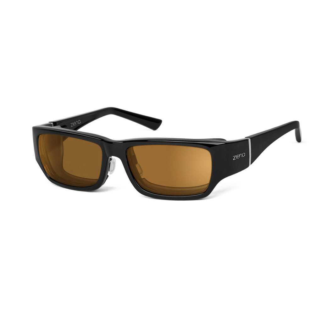 Ziena Seacrest in Glossy Black Frame with Black Eyecup and Copper Lens profile view