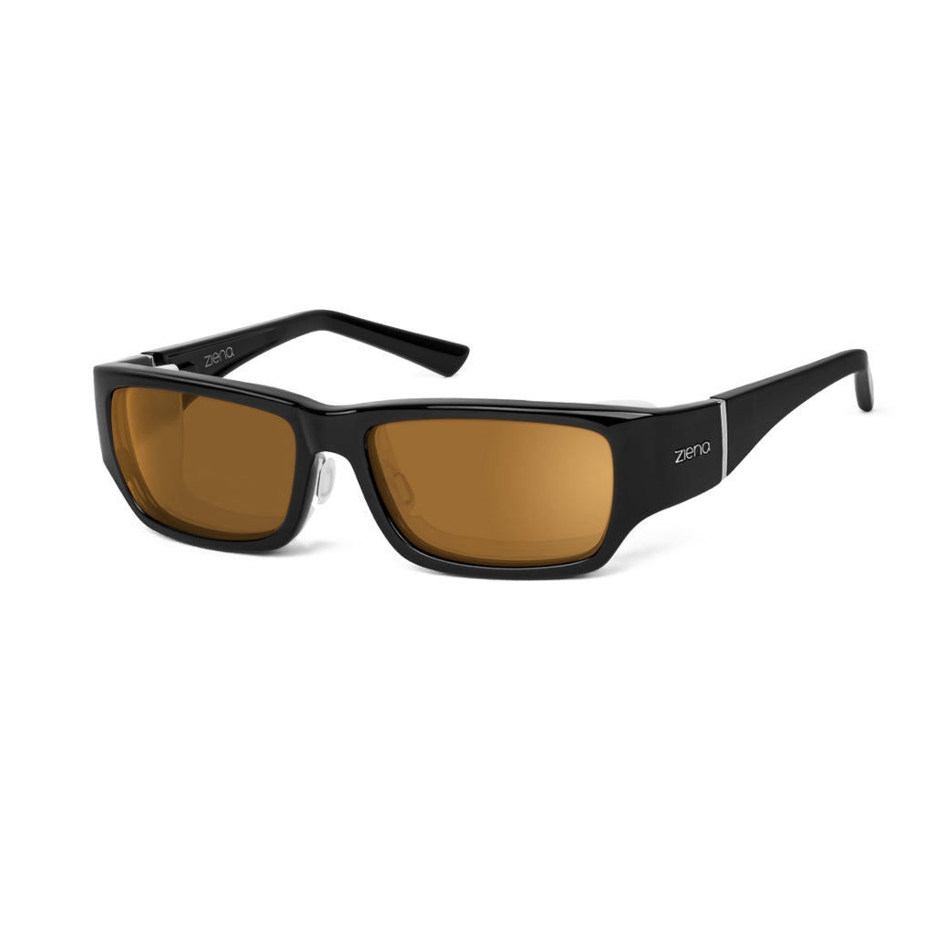 Ziena Seacrest in Glossy Black Frame with Frost Eyecup and Copper Lens profile view